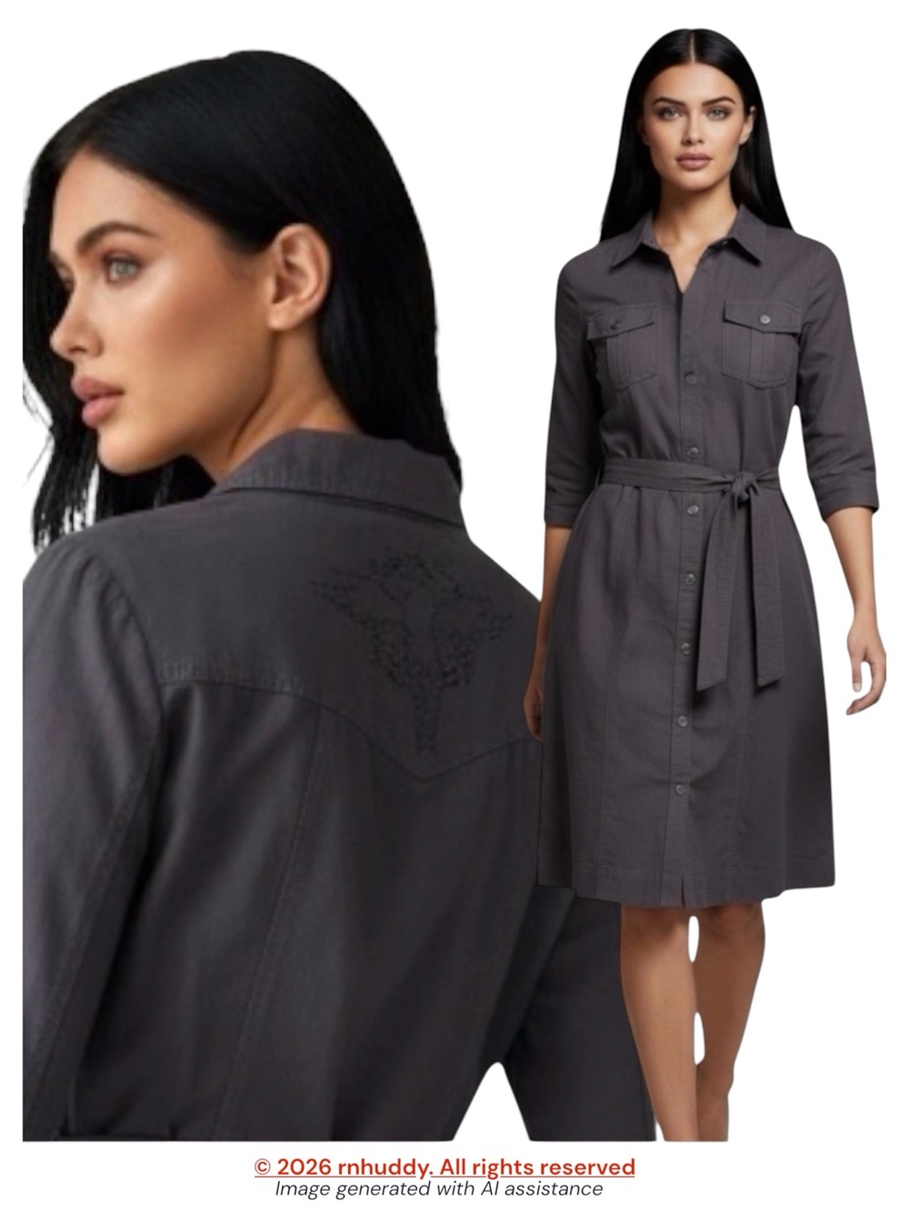 NWT Zadig & Voltaire M silk & cotton belted 3/4 sleeve shirt dress